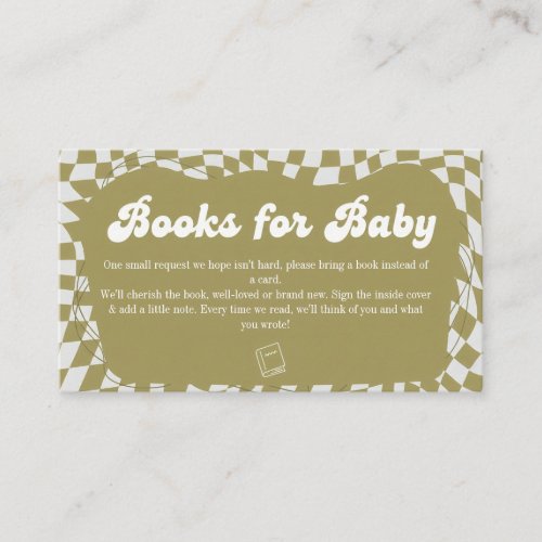 Retro Groovy Checkered Sage Green Books for Baby Enclosure Card