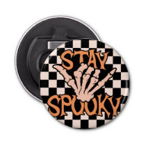 Retro Groovy Checkered Stay Spooky Halloween Bottle Opener