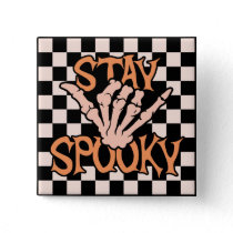 Retro Groovy Checkered Stay Spooky Halloween Button