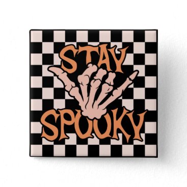 Retro Groovy Checkered Stay Spooky Halloween Button