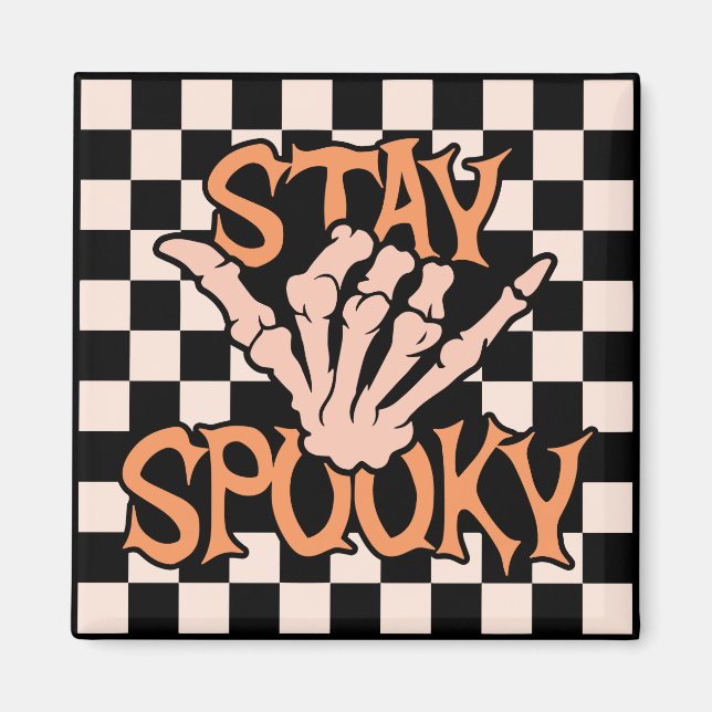 Retro Groovy Checkered Stay Spooky Halloween Magnet (Front)