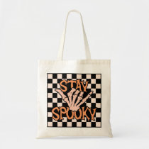 Retro Groovy Checkered Stay Spooky Halloween Tote Bag