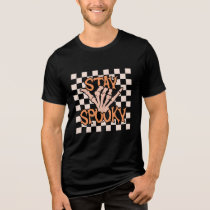 Retro Groovy Checkered Stay Spooky Halloween Tri-Blend Shirt