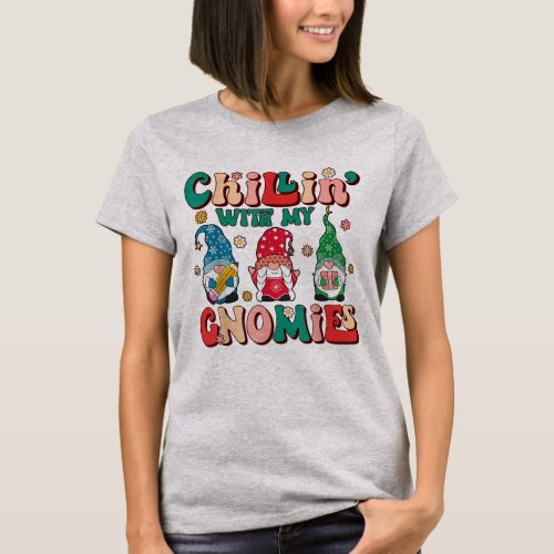 Retro Groovy Chillin With My Gnomies Christmas T_Shirt