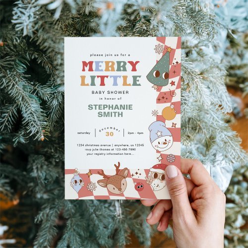 Retro Groovy Christmas Baby Shower Invitation