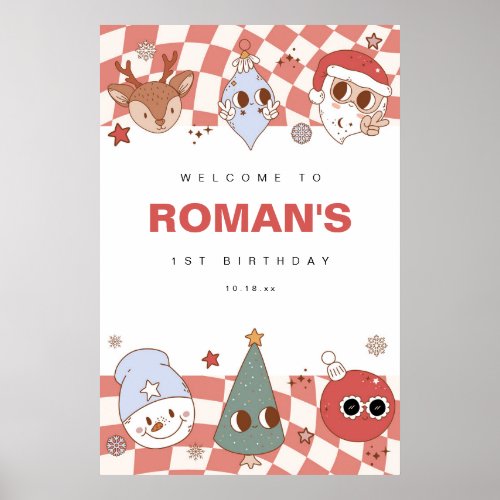 Retro Groovy Christmas Birthday Welcome Sign