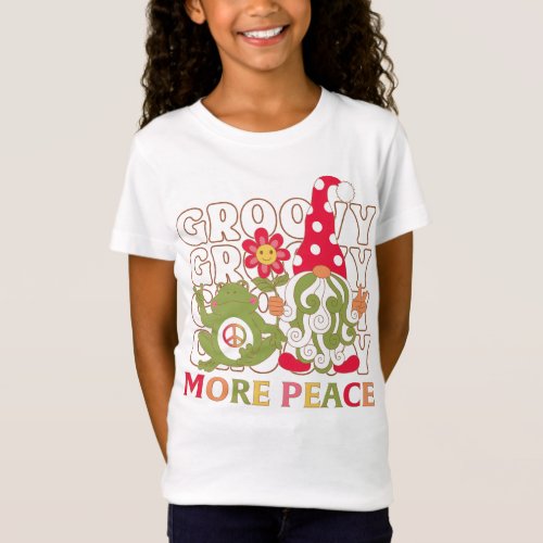 Retro Groovy Christmas Gnome Mor Peace T_Shirt