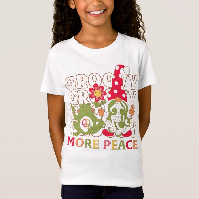 Retro Groovy Christmas Gnome Mor Peace T-Shirt (Front)