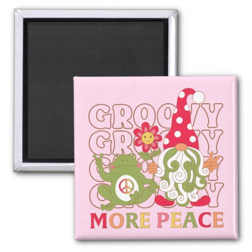 Retro Groovy Christmas Gnome More Peace Magnet