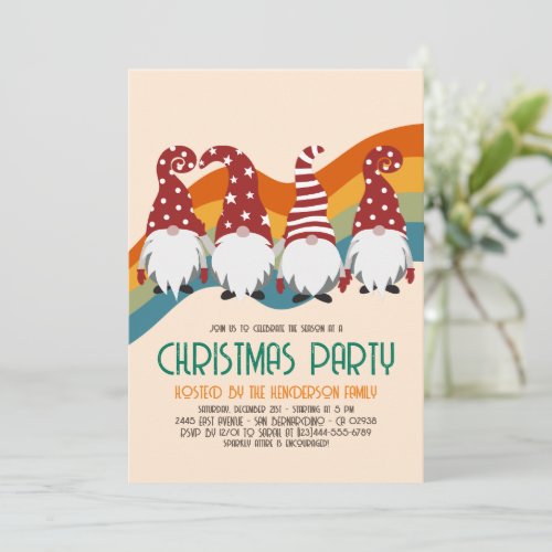 Retro Groovy Christmas Gnomes Holiday Party Invitation