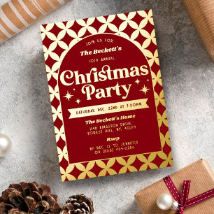 Retro Groovy Christmas Holiday Party Real Foil Invitation
