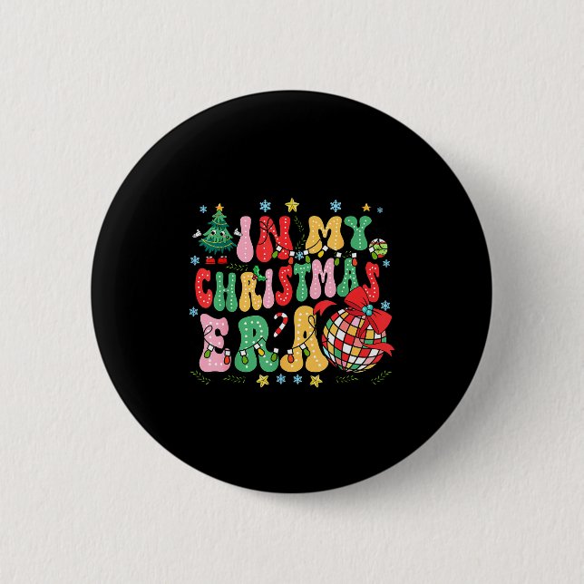 Retro Groovy Christmas In My Christmas Era Xmas  Button (Front)