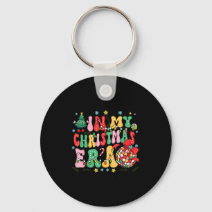 Retro Groovy Christmas In My Christmas Era Xmas  Keychain