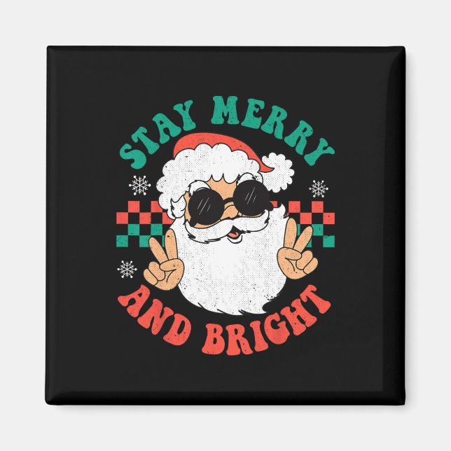 Retro Groovy Christmas Merry Stay Bright Hippie Sa Magnet (Front)