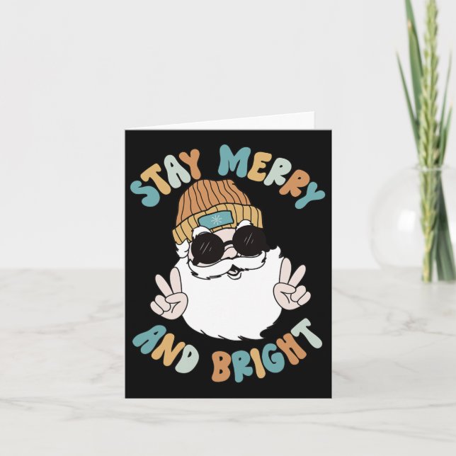 Retro Groovy Christmas Merry Stay Bright Santa Cla Card (Front)