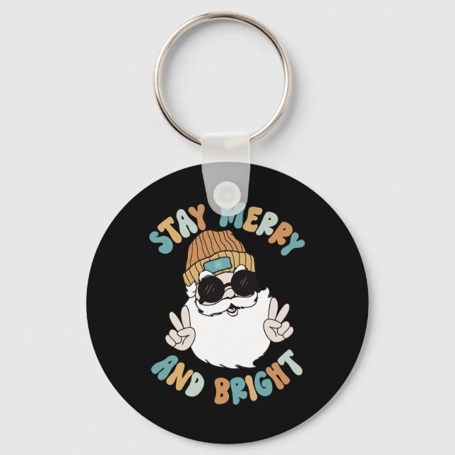 Retro Groovy Christmas Merry Stay Bright Santa Cla Keychain (Front)