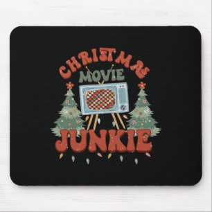 Retro Groovy Christmas Movie Junkie Merry Xmas Tre Mouse Pad