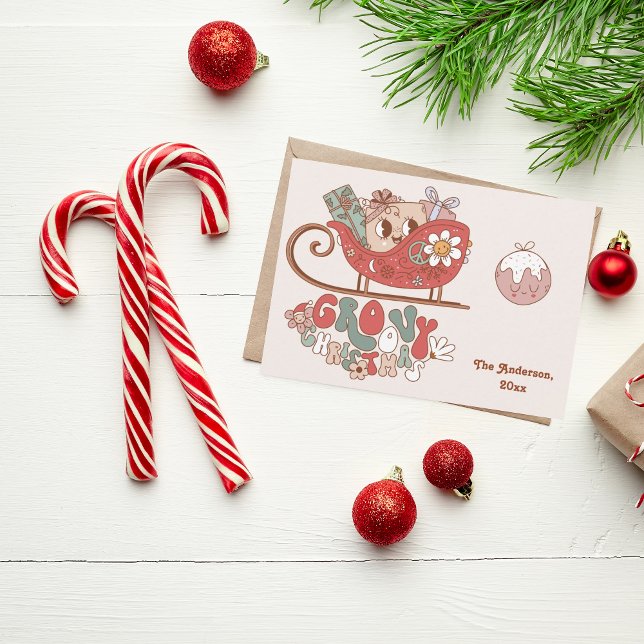 Retro Groovy Christmas Photo Holiday Card (Creator Uploaded)