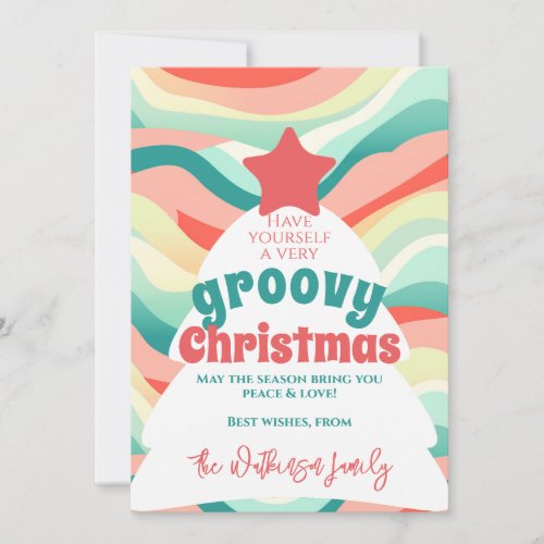 Retro Groovy Christmas Rainbow Wave Holiday Card