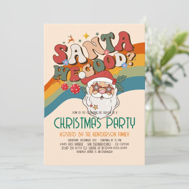 Retro Groovy Christmas Santa Holiday Party Invitation (Standing Front)