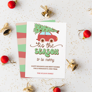 Retro Groovy Christmas Tree Car Tis the Season Holiday Card