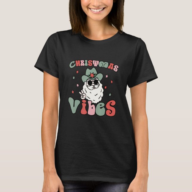 Retro groovy christmas vibes cute santa claus xmas T-Shirt (Front)