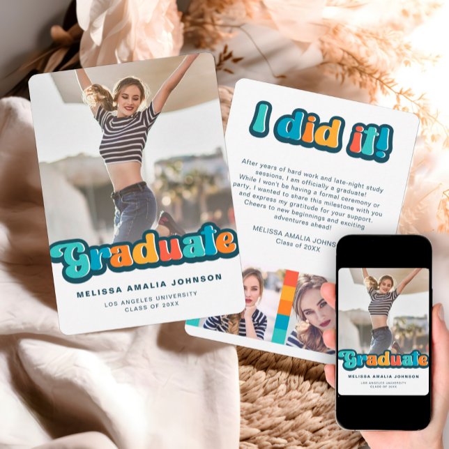 Retro groovy color 3 photo Graduation announcement (Creator Uploaded)