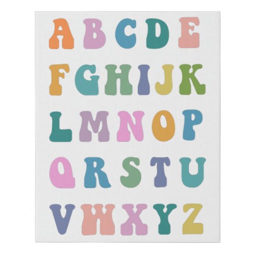 Retro Groovy Colorful ABC Alphabet Faux Canvas Print