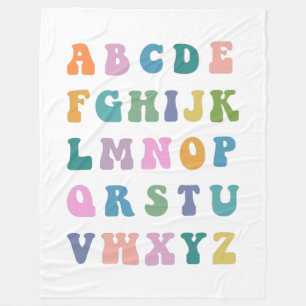 Retro Groovy Colorful ABC Alphabet Fleece Blanket