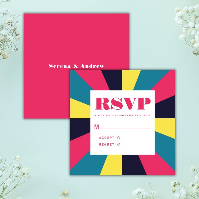 Retro Groovy Colorful Abstract Rainbow Wedding Enclosure Card (Creator Uploaded)