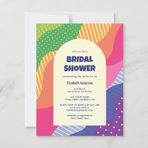 Retro Groovy Colorful Curvy Wavy Bridal Shower Invitation