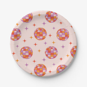Retro Groovy Colorful Disco Balls Pattern Paper Plates