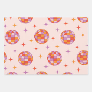 Retro Groovy Colorful Disco Balls Pattern Wrapping Paper Sheets