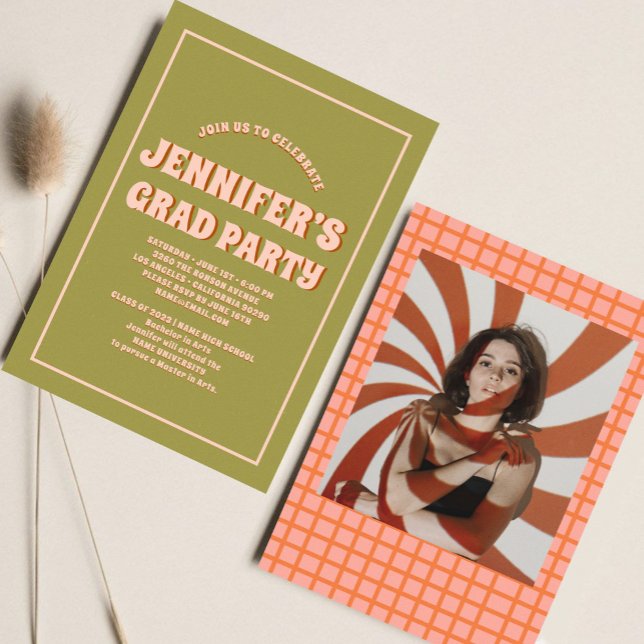 Retro Groovy Colorful High School Graduation Party Invitation (Creator Uploaded)
