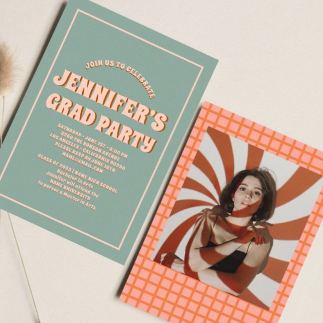 Retro Groovy Colorful High School Graduation Party Invitation (Creator Uploaded)