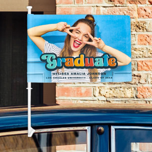 Retro groovy colorful photo Graduation Car Flag