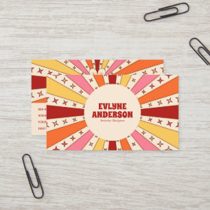 Retro Groovy Colorful QR Code 70s 60s Boho Trendy Business Card