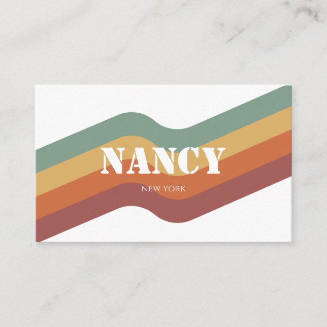 Retro Groovy Colorful Striped Business Card (Front)