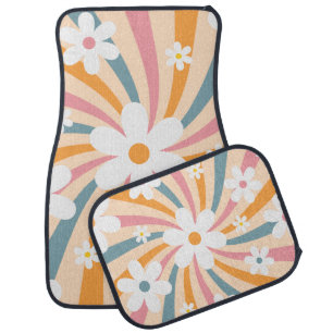 Retro Groovy Colorful Sunshine Daisy Floral Hippie Car Floor Mat