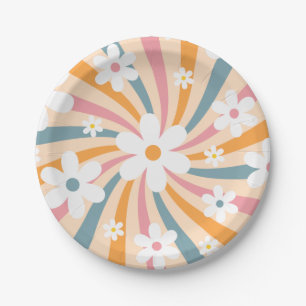 Retro Groovy Colorful Sunshine Daisy Floral Hippie Paper Plates