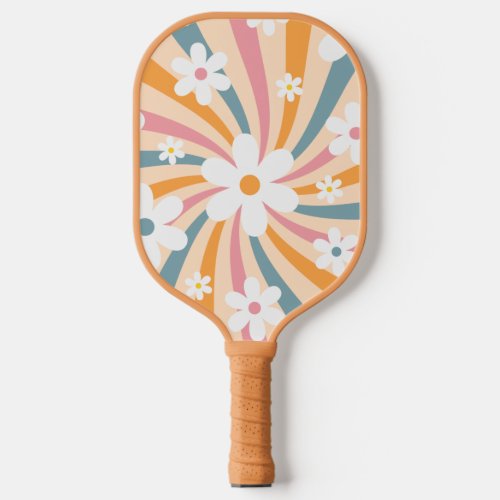 Retro Groovy Colorful Sunshine Daisy Floral Hippie Pickleball Paddle