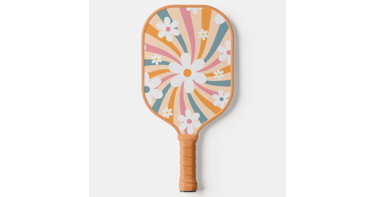 Retro Groovy Colorful Sunshine Daisy Floral Hippie Pickleball Paddle ...