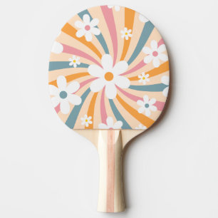 Retro Groovy Colorful Sunshine Daisy Floral Hippie Ping Pong Paddle