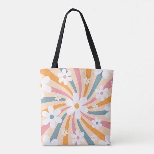 Retro Groovy Colorful Sunshine Daisy Floral Hippie Tote Bag