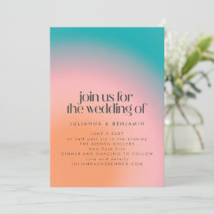 Retro Groovy Colorful Teal Pink Orange Wedding Invitation