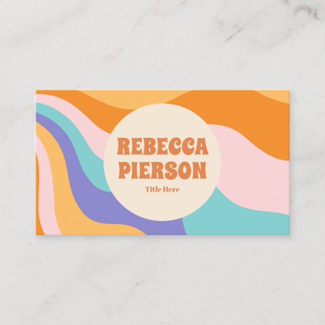 Retro Groovy Colorful Wavy Boho Qr Code Business Card (Front)