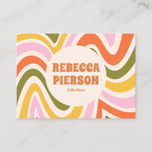 Retro Groovy Colorful Wavy Boho Qr Code Business Card