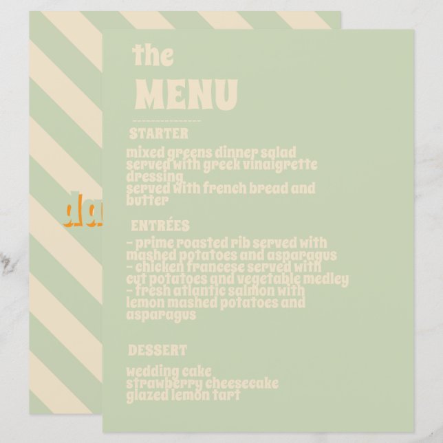 Retro Groovy Colorful Wavy Boho Wedding Menu (Front/Back)