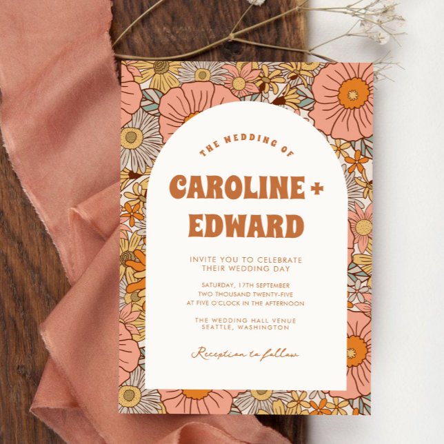 Retro Groovy Colorful Wavy Boho Wedding Qr Code Invitation (Creator Uploaded)