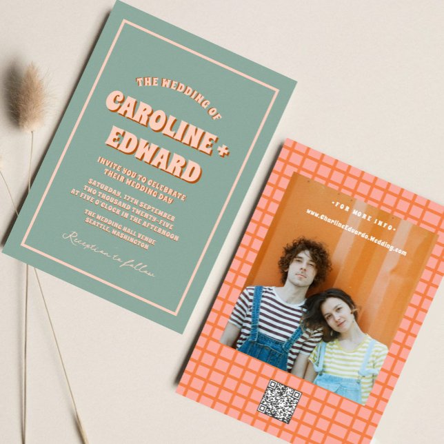 Retro Groovy Colorful Wavy Boho Wedding Qr Code Invitation (Creator Uploaded)